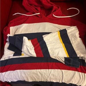 Red and White and Navy Striped Hoodie